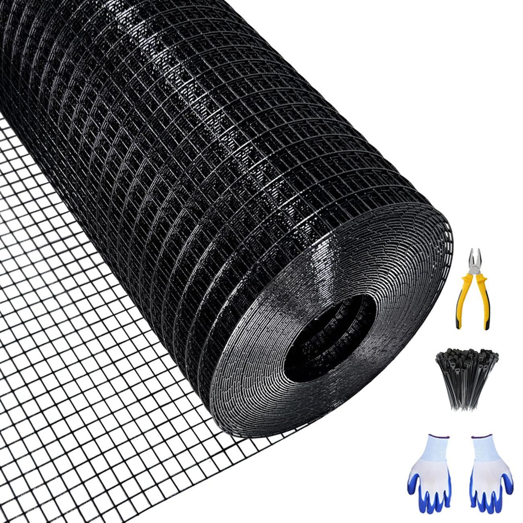Garvee 48"x120' 19-Gauge Black PVC-Coated Wire Mesh - Welded Hardware Cloth 1/2"x1/2" (Rust-Resistant for Gardens/Coops)