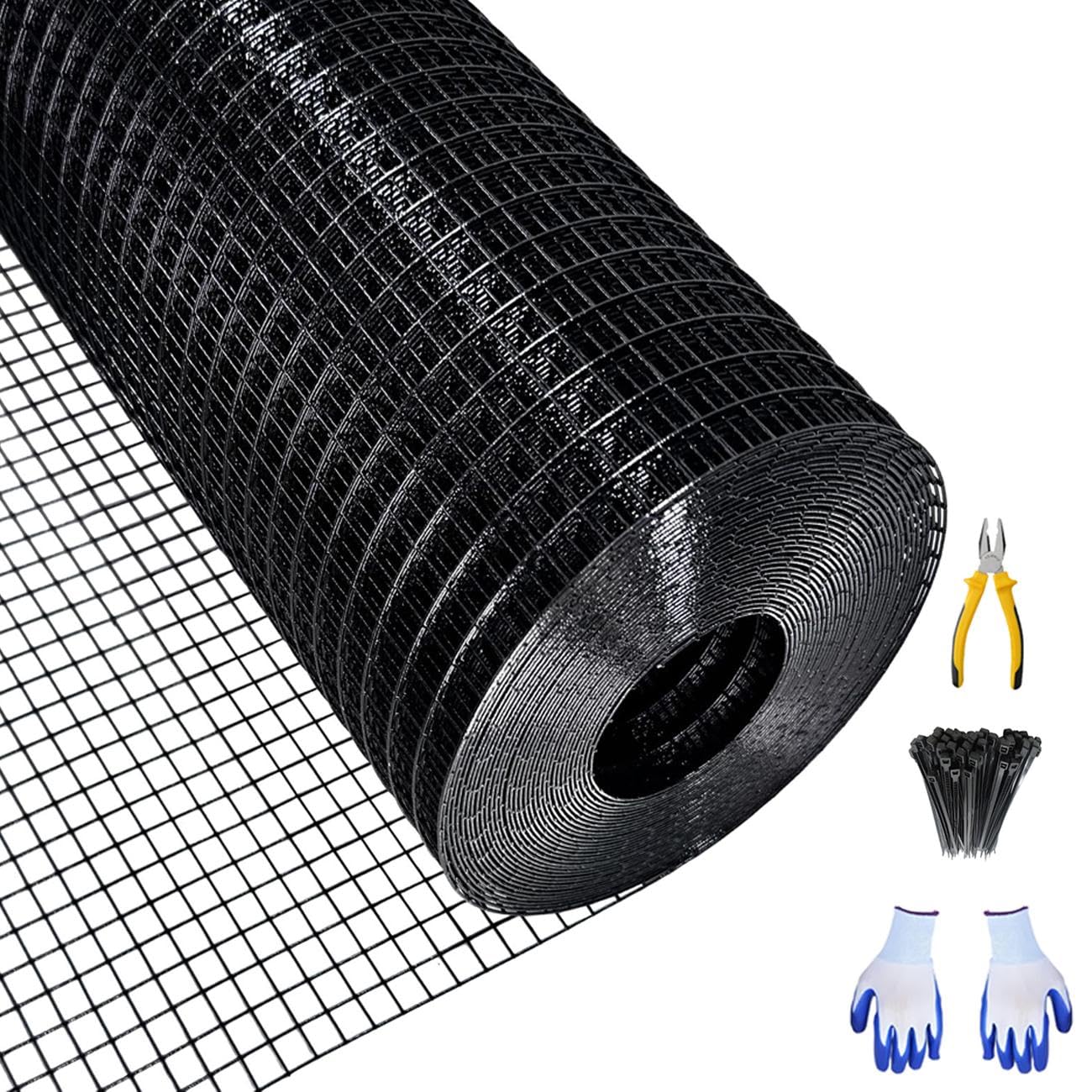 Garvee 48"x120' 19-Gauge Black PVC-Coated Wire Mesh - Welded Hardware Cloth 1/2"x1/2" (Rust-Resistant for Gardens/Coops)