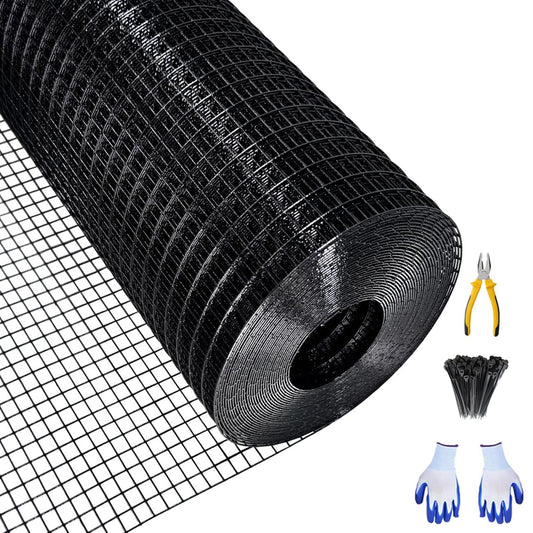 Garvee 48"x120' 19-Gauge Black PVC-Coated Wire Mesh - Welded Hardware Cloth 1/2"x1/2" (Rust-Resistant for Gardens/Coops)