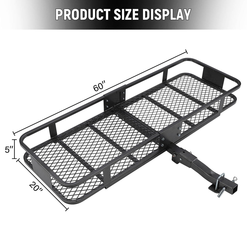 Garvee Hitch Basket Cargo Carrier 60x20x5, Heavy Duty 200 lbs, Black Steel, 2" Hitch Shank, Rust-Resistant PU Coating, Easy Install, Outdoor Travel