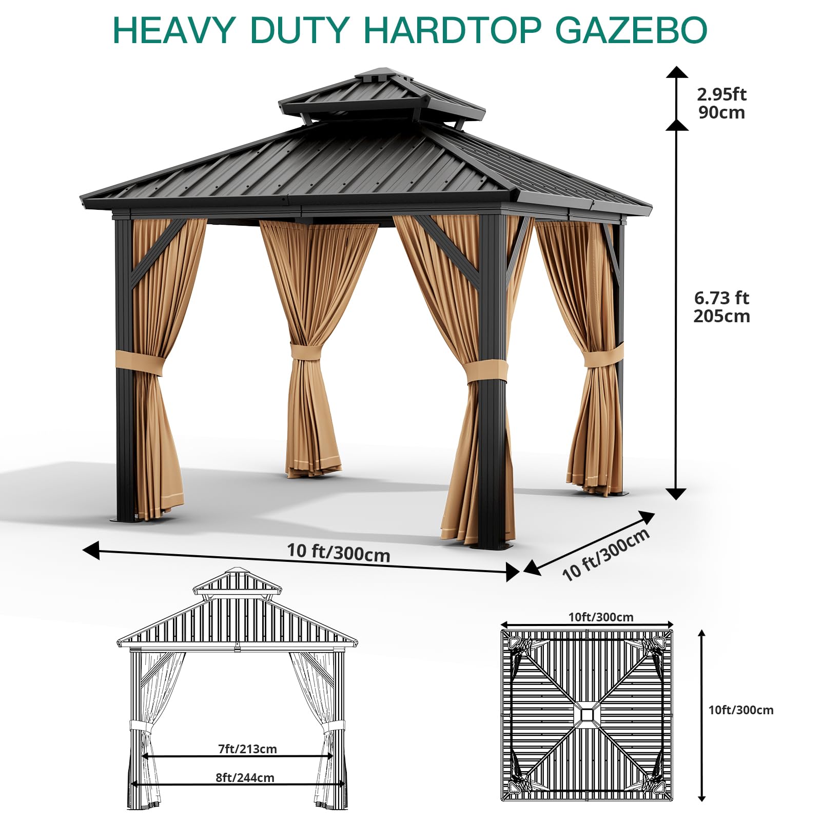 Garvee 10x10ft Hardtop Gazebo Outdoor Aluminum Frame Double Roof Waterproof Metal Roof Netting Curtains Backyard Patio Deck Poolside
