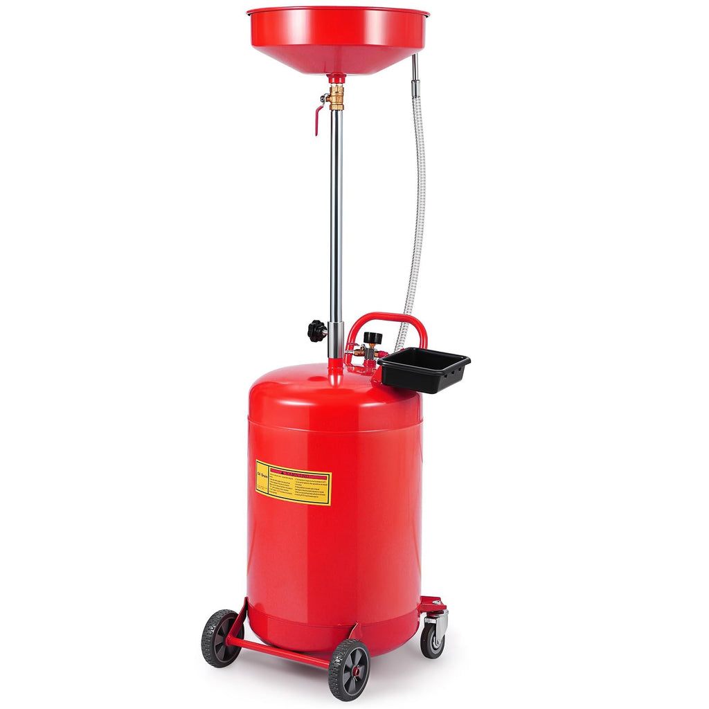 Garvee 20 Gallon Portable Waste Oil Drain Tank with Wheels, Adjustable Funnel Height, Steel Construction, Pressure Valve, for Auto Repair Shops