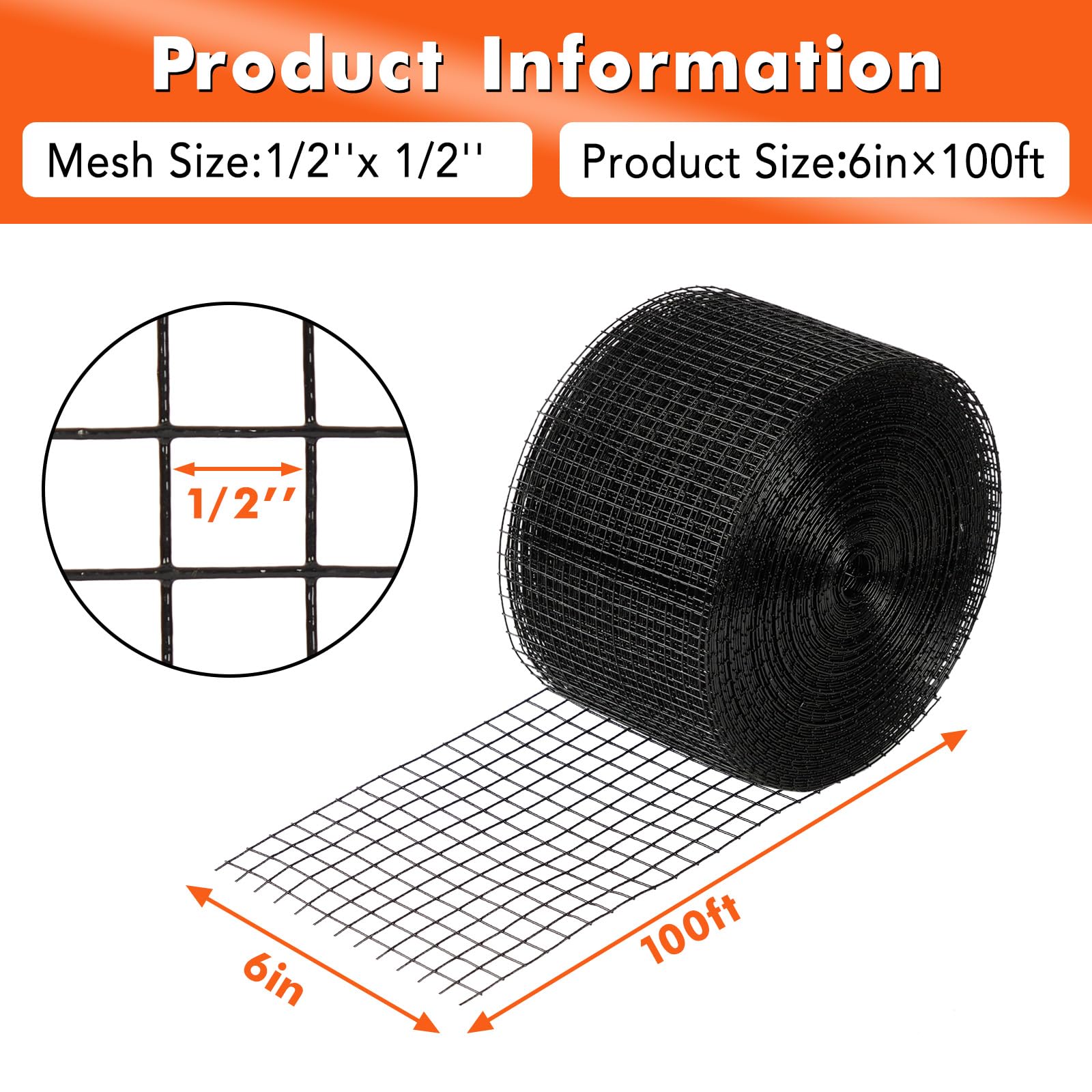 Garvee Solar Panel Critter Guard Mesh 6”x100' PVC Coated Wire Heavy Duty ½-Inch Grid with Clips, Cable Ties, Gloves, Pliers for Outdoor Pest Protection