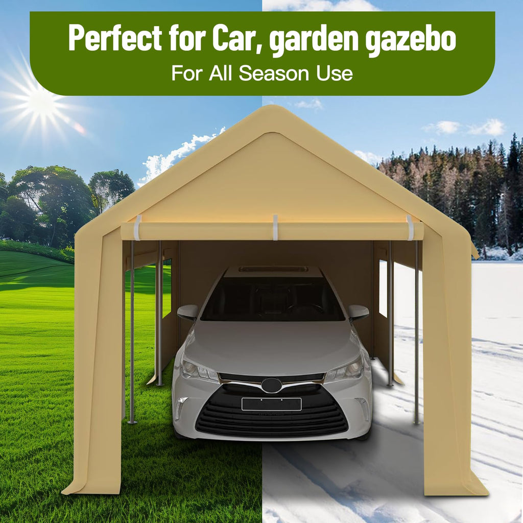 Garvee 10x20 Inch Carport Waterproof UV Resistant Roll-Up Mesh Window Heavy Duty Galvanized Steel Frame Portable Garage for Truck & Boat