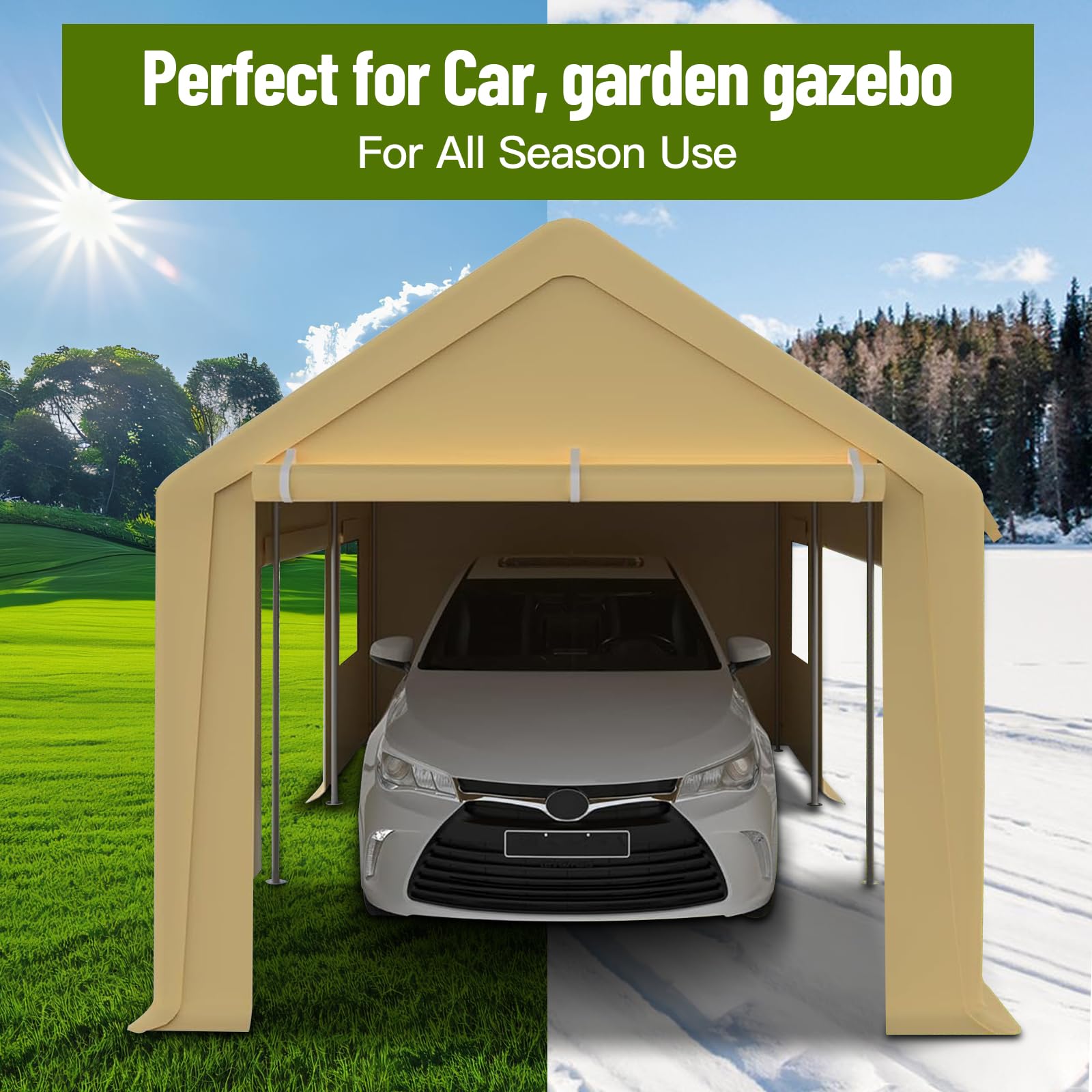 Garvee 10x20 Inch Carport Waterproof UV Resistant Roll-Up Mesh Window Heavy Duty Galvanized Steel Frame Portable Garage for Truck & Boat