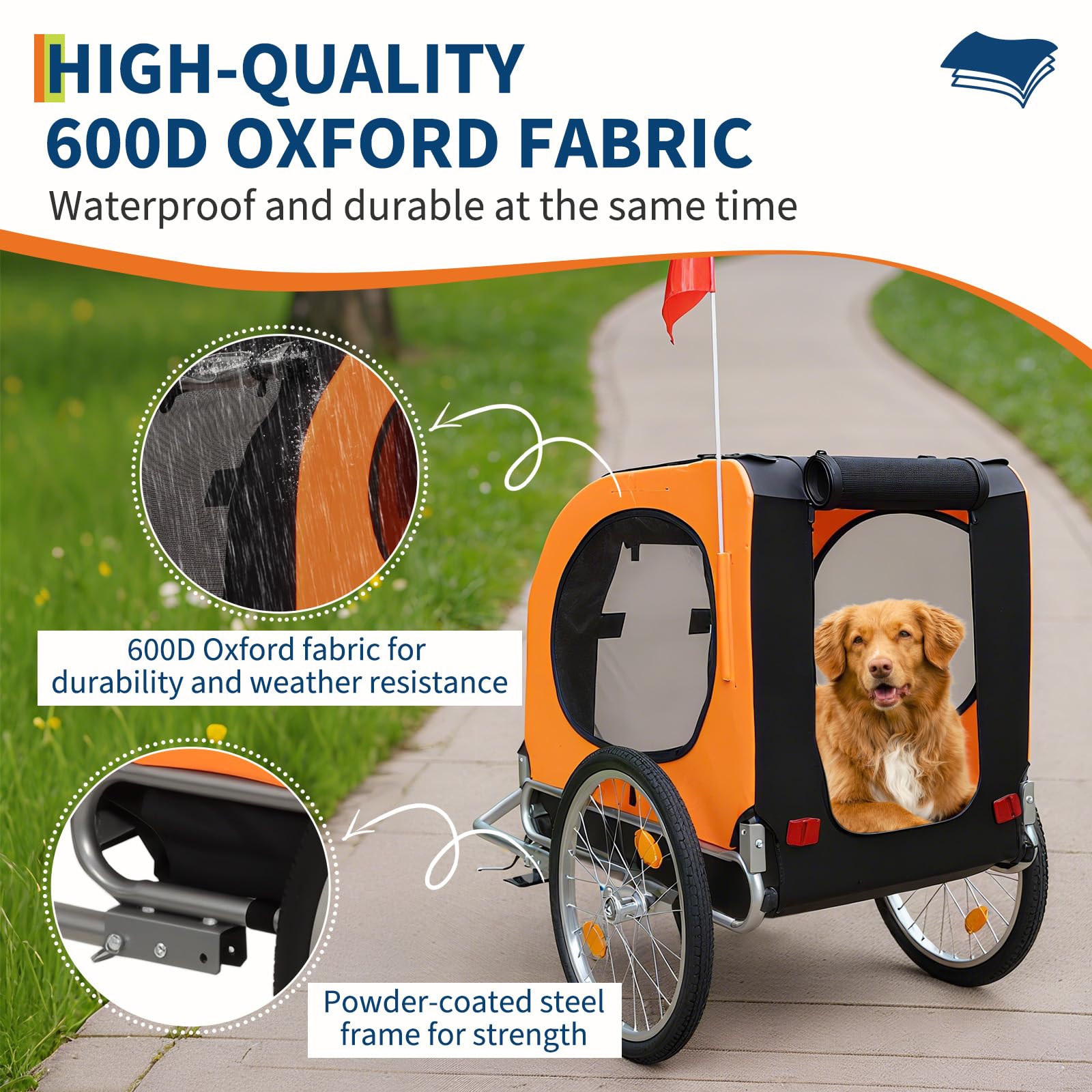Garvee Dog Bike Trailer, Cargo Cycle Trailer, Quick-Release Wheels Supports 88LBS Easy Folding Carrier for Small Medium Pets Orange