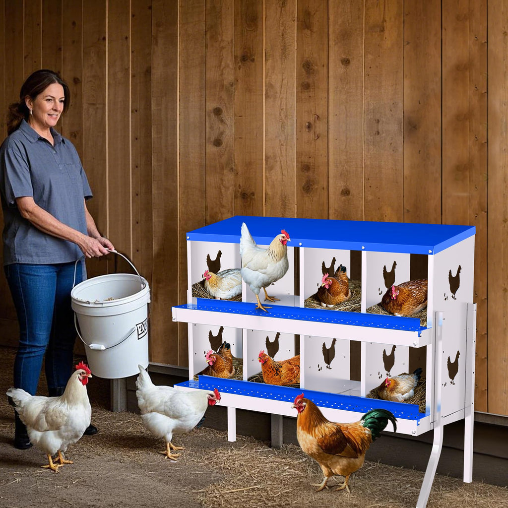 Garvee 8-Hole Bracket Legs Chicken Nesting Box Galvanized Steel Rustproof Automatic Egg Collection Ventilated Easy Install Wall or Freestanding for Chicken Coop Blue