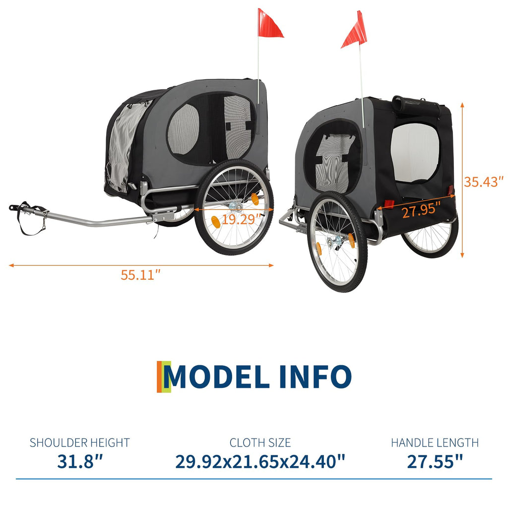 Garvee Dog Bike Trailer, Dog Trailer for Bicycle E-bike, Cargo Cycle Trailers with Coupler, Quick-Release Wheels, Supports up to 88LBS, Easy Folding Bike Carrier for Small/Medium Pets, Grey