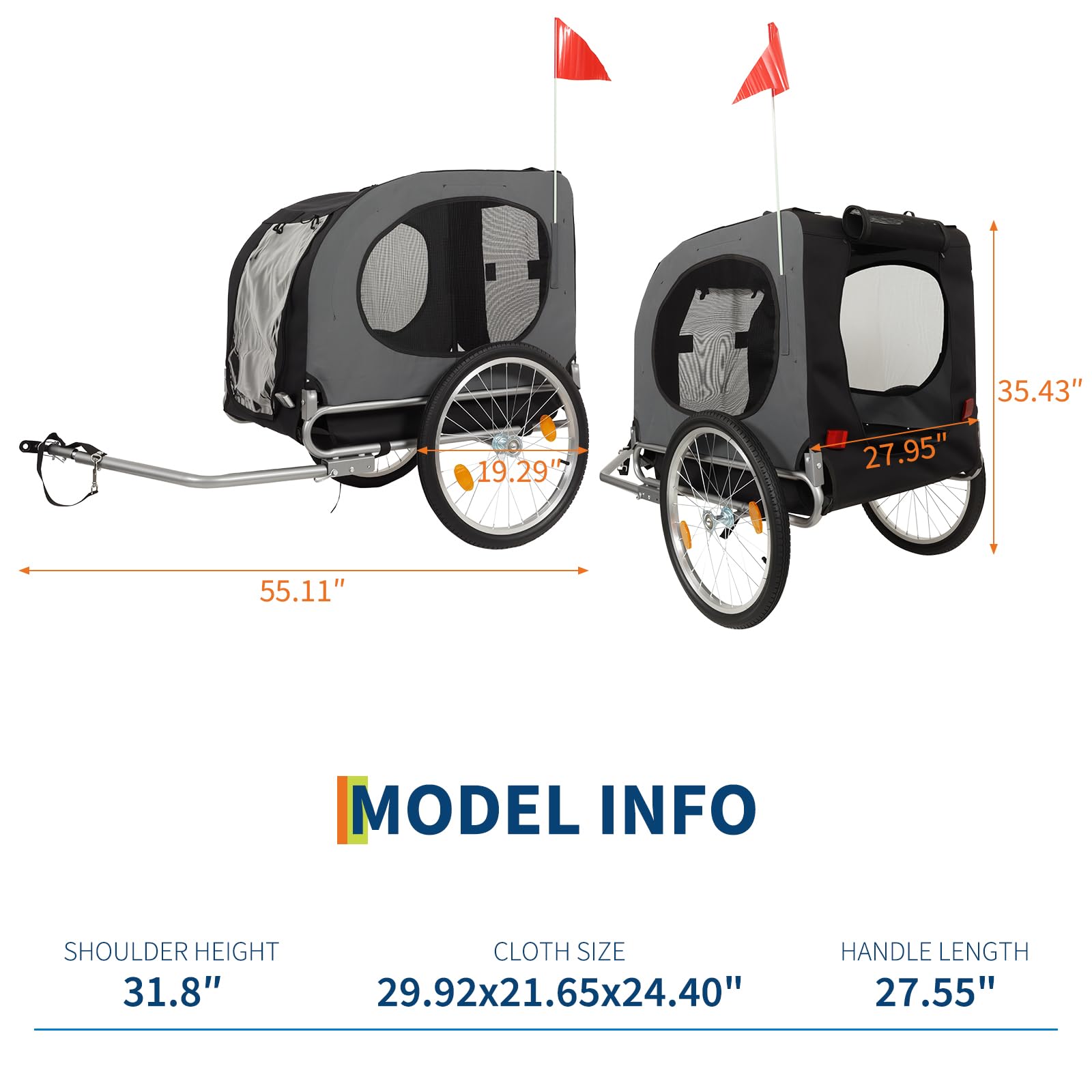 Garvee Dog Bike Trailer, Dog Trailer for Bicycle E-bike, Cargo Cycle Trailers with Coupler, Quick-Release Wheels, Supports up to 88LBS, Easy Folding Bike Carrier for Small/Medium Pets, Grey