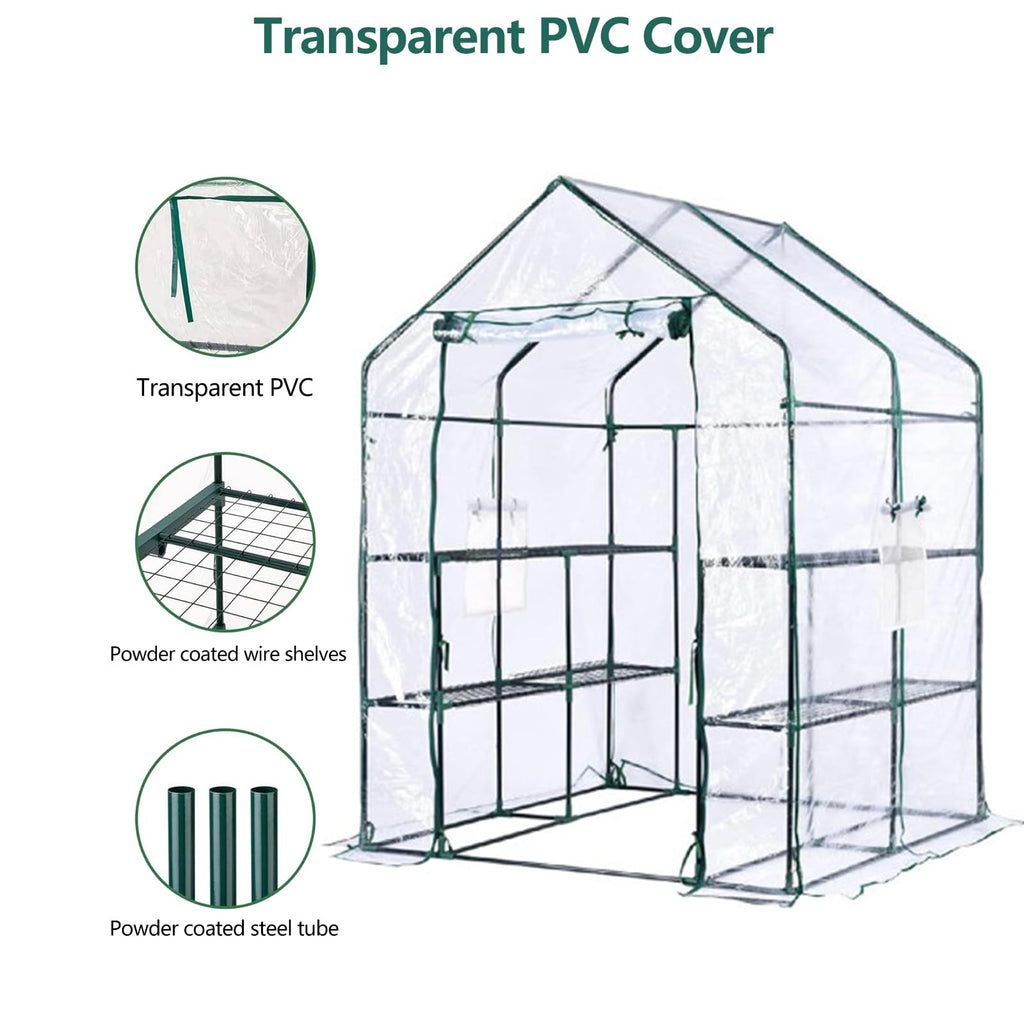 Garvee Walk-in Greenhouse with 6 Shelves, 56.3"x56.3"x76.77" Outdoor Portable Gardening House with Durable PE Cover & Zipper Door, Sturdy Anti-Rust Metal Frame, Ideal for Plants & Seedlings