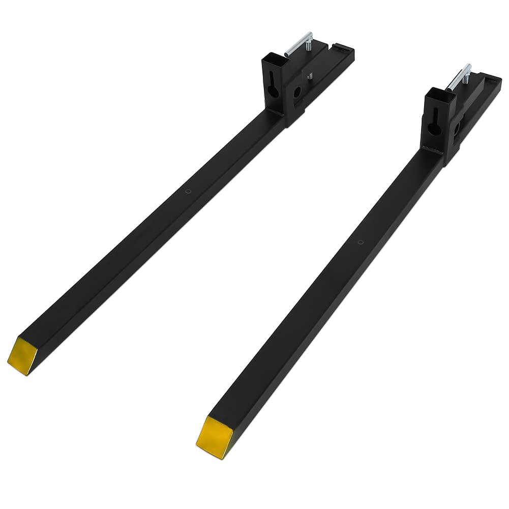 Garvee Pallet Forks 43 Inch Clip-On Tractor Forks 1500 lbs Capacity Adjustable Stabilizer Bar Steel Durable for Skid Steer Agriculture Farms