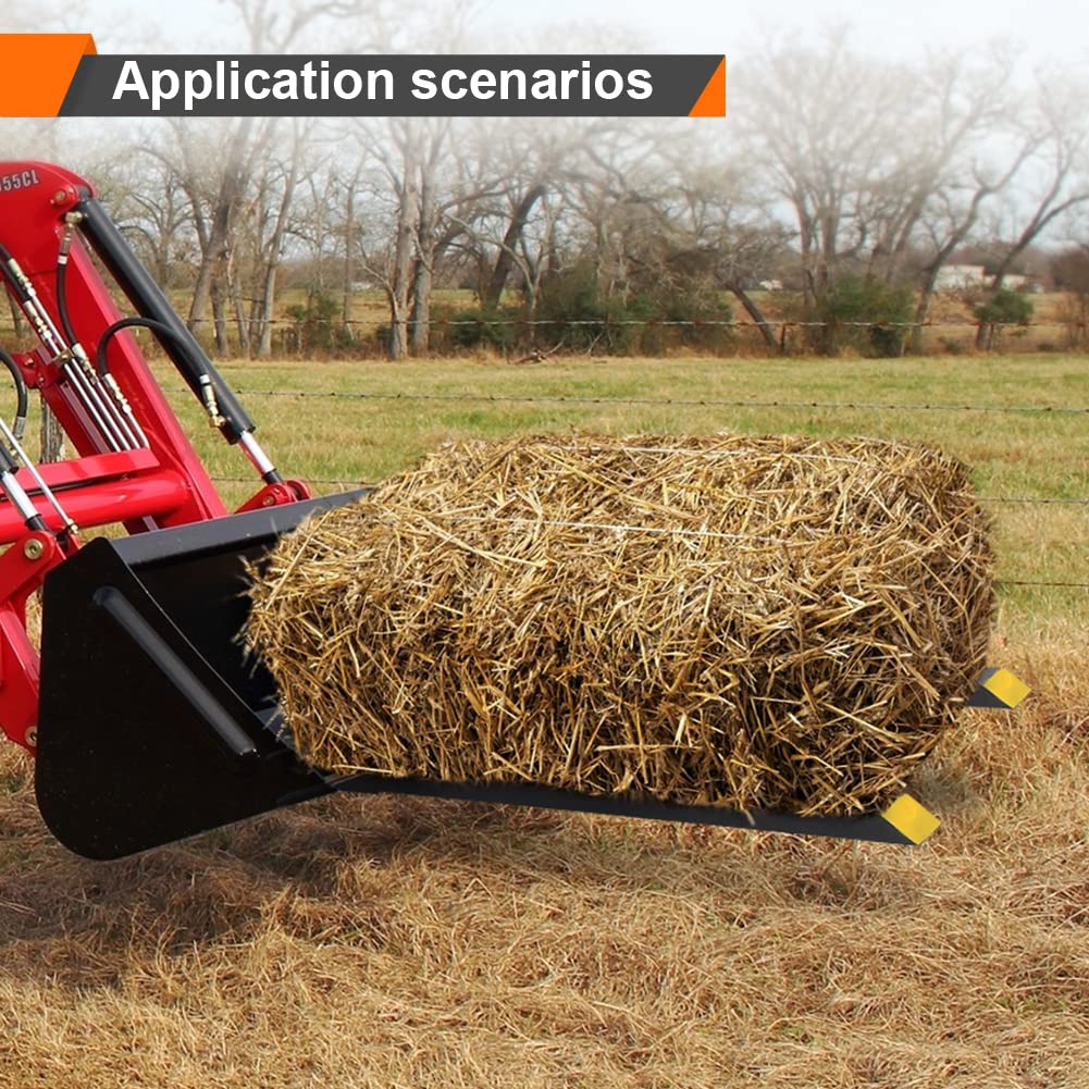 Garvee Pallet Forks 43 Inch Clip-On Tractor Forks 1500 lbs Capacity Adjustable Stabilizer Bar Steel Durable for Skid Steer Agriculture Farms