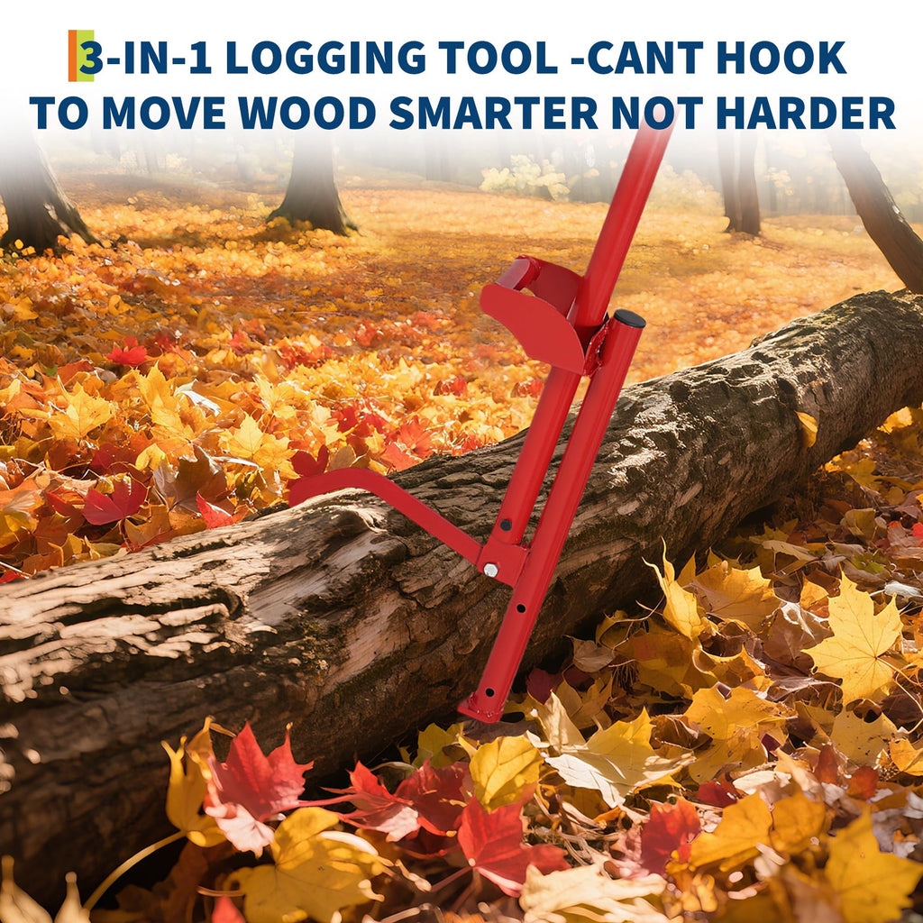 Garvee 3-IN-1 Logging Tool Cant Hook Log Hauler Timberjack Carbon Steel Red Durable Versatile Firewood Harvesting