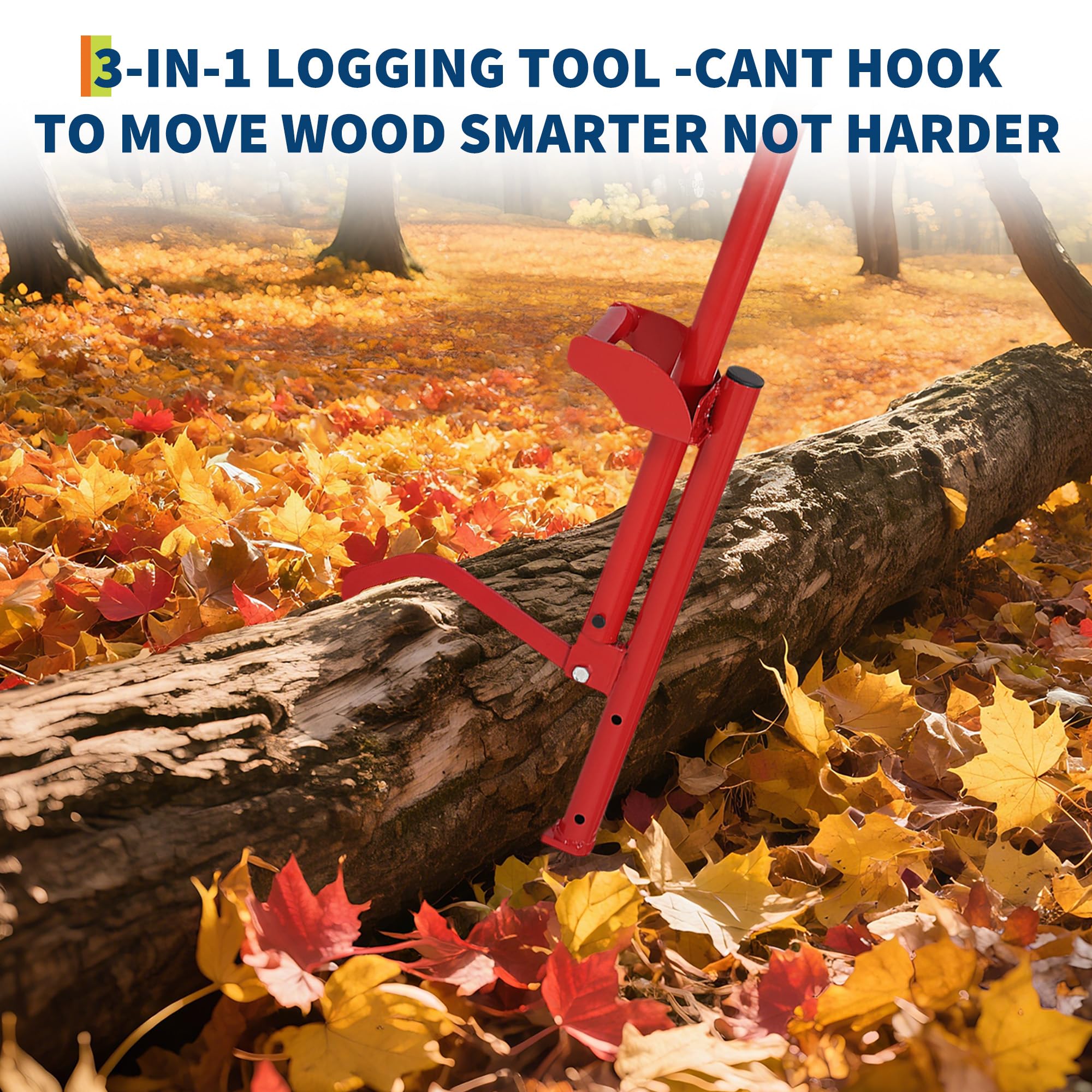 Garvee 3-IN-1 Logging Tool Cant Hook Log Hauler Timberjack Carbon Steel Red Durable Versatile Firewood Harvesting
