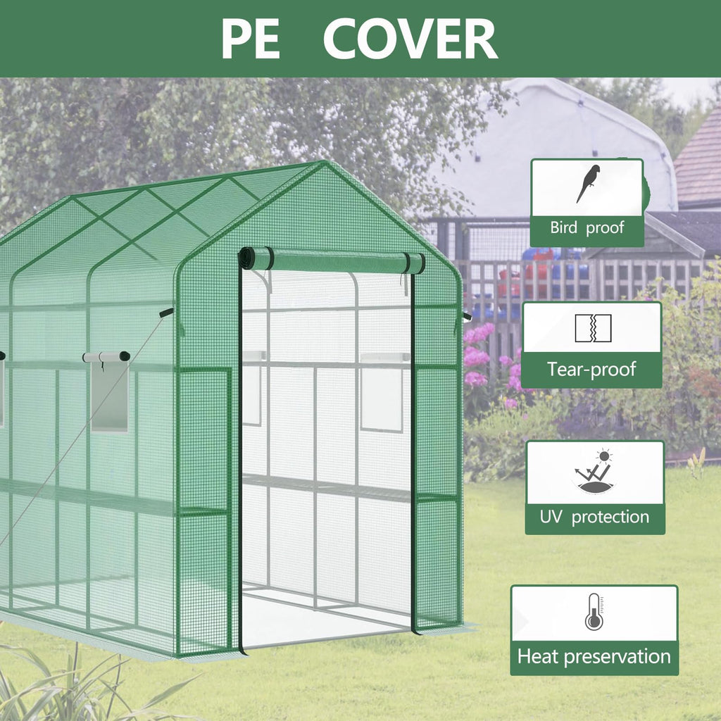 Garvee 85" x 56" x 77" Walk-In Greenhouse, Heavy-Duty Outdoor Plant Tent with UV-Resistant Weatherproof Cover, Mesh Vent Windows for Garden, Backyard & Patio, Green