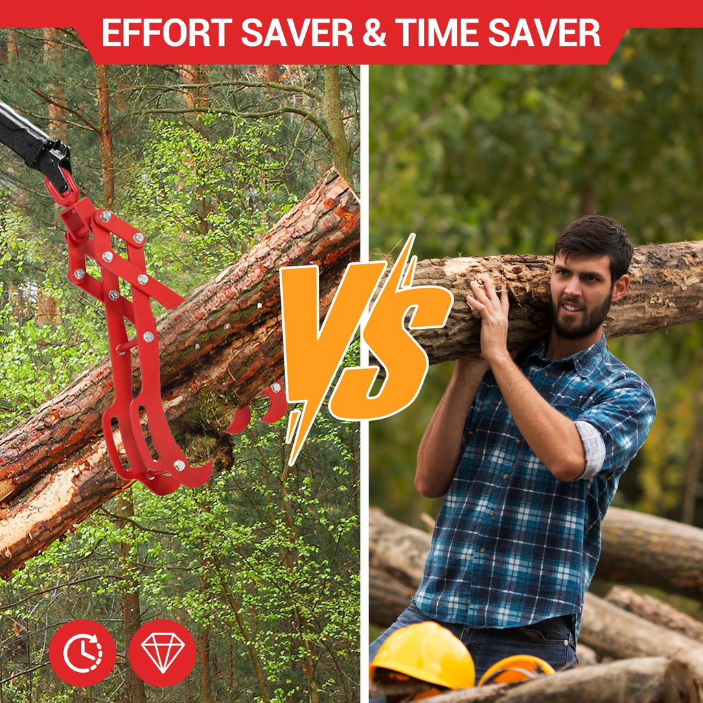 Garvee 28In Log Lifting Tongs with 4 Claw Timber, 360° Swivel, Heavy Duty Steel, Anti-Slip, Adjustable 3-32 Inch Opening, for Tractors & Firewood