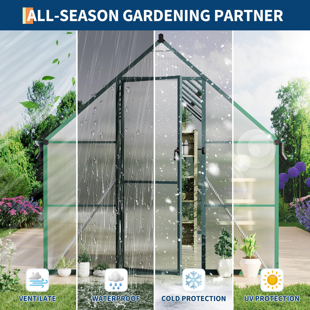 Garvee 8X16FT Polycarbonate Greenhouse with Aluminum Frame, Polycarbonate Greenhouse for Outdoors, Greenhouses with Ventilation and Rain Gutter, Aluminum Large Walk-in Greenhouses for Outside