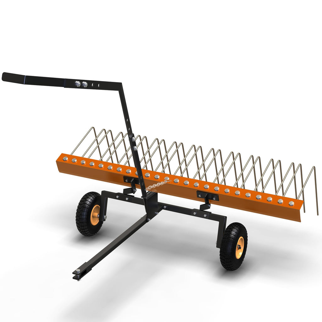 Garvee 59'' Tow Behind Lawn Dethatcher,24 Durable Spring Steel Tines Lawn Dethatcher, Tow Behind Steel Pine Straw Rake Designed to Lawn and Garden Tractors, Orange&Black