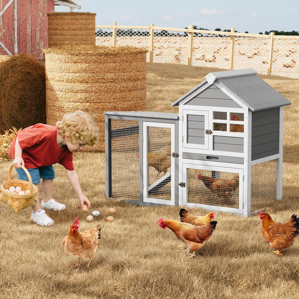 Garvee 2-Story Wooden Rabbit Hutch with Waterproof Roof, Pull-Out Tray, Lockable Doors, Anti-Chewing Metal, Indoor Outdoor Small Pet Cage