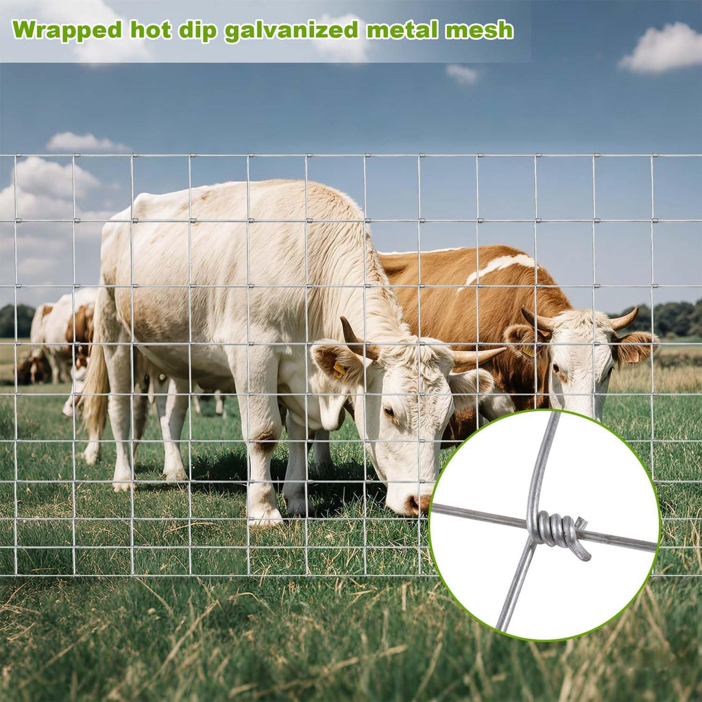 GARVEE 5'x164' Heavy Duty Galvanized Wire Mesh - 14-Gauge Steel Fence for Pasture/Stable/Yard Enclosure (Farm Fencing)