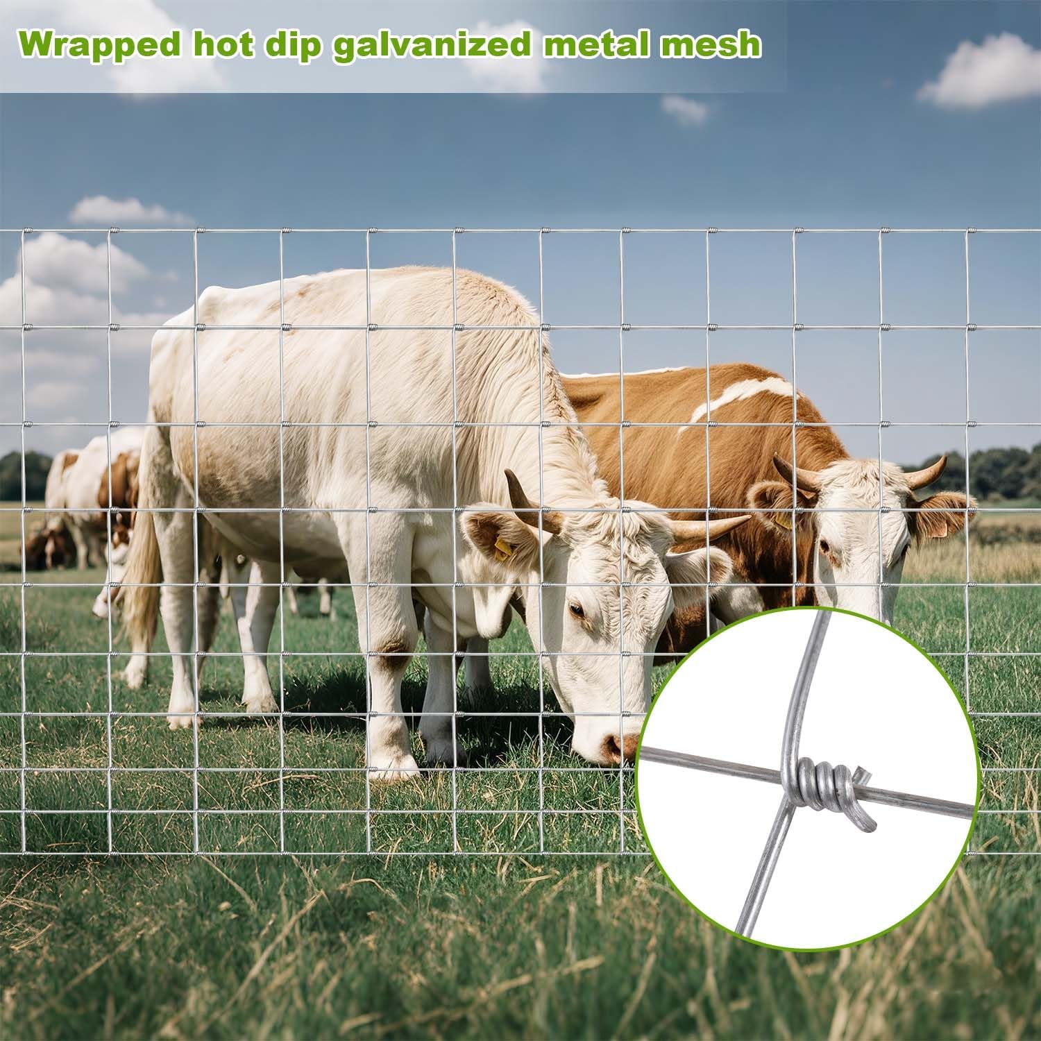 GARVEE 4'x164' Heavy Duty Galvanized Wire Mesh - 14-Gauge Steel Fence for Pasture/Stable/Yard Enclosure (Farm Fencing)