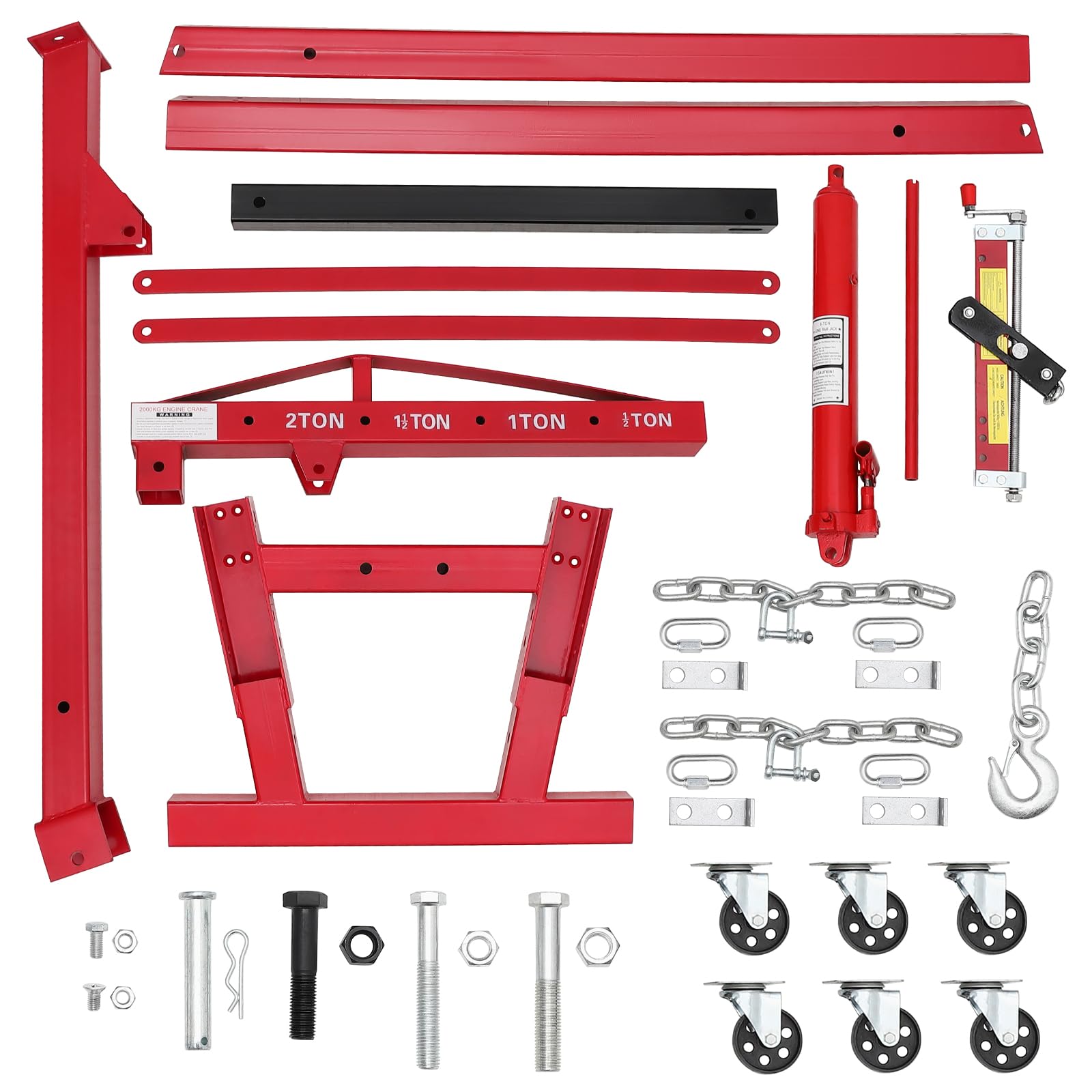 Garvee 2-Ton Folding Engine Hoist Cherry Picker 4400 Lb Hydraulic Telescoping Boom Steel Red Garage Repair