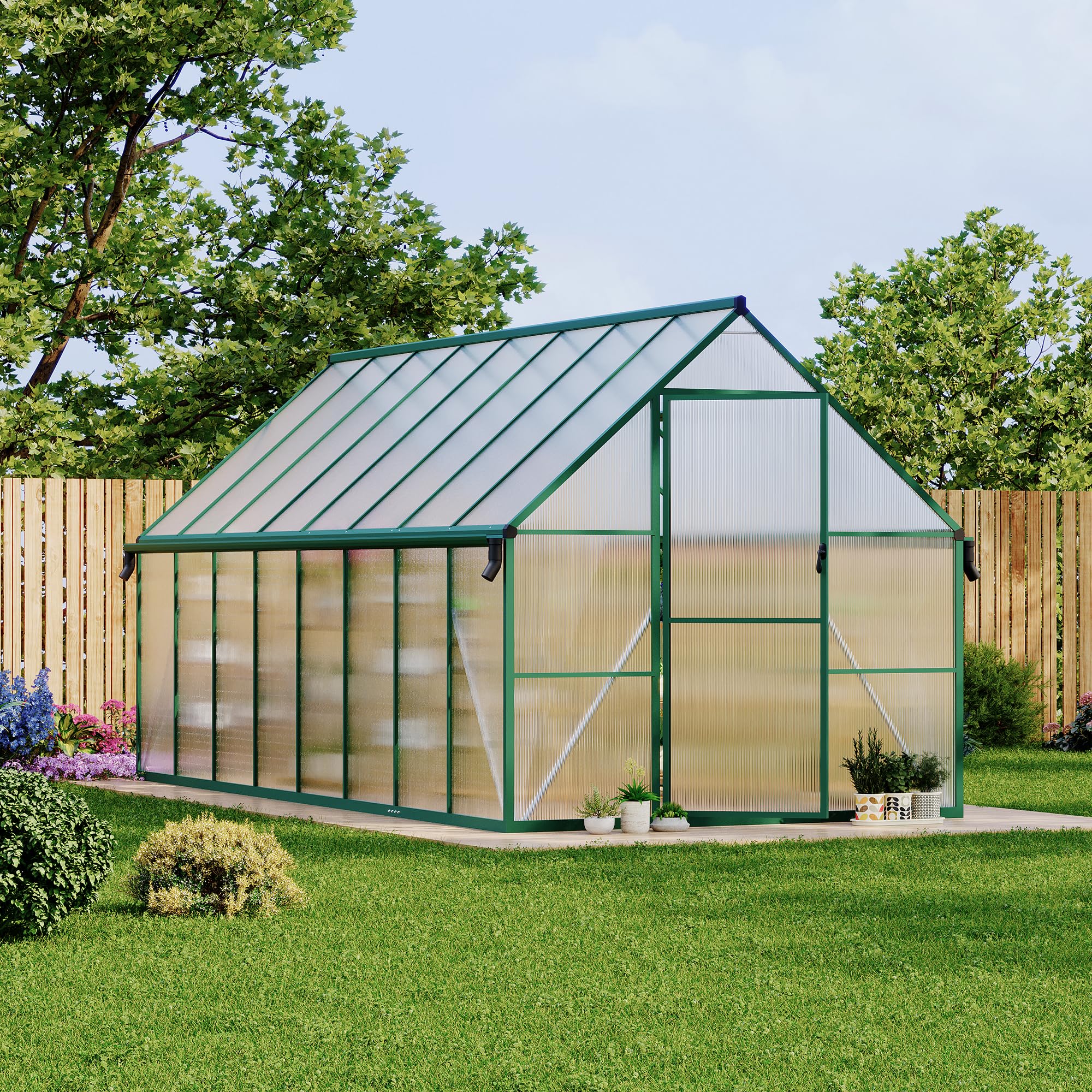 Garvee 8X16FT Polycarbonate Greenhouse with Aluminum Frame, Polycarbonate Greenhouse for Outdoors, Greenhouses with Ventilation and Rain Gutter, Aluminum Large Walk-in Greenhouses for Outside