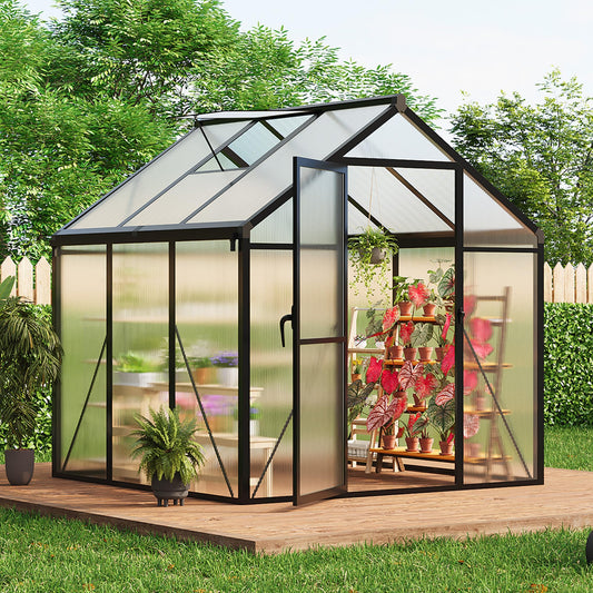 Garvee 6'x6' Outdoor Greenhouse Small Walk-in with Adjustable Ventilation Lockable Door Windproof Aluminum Frame Durable Polycarbonate Panels Backyard Gardening