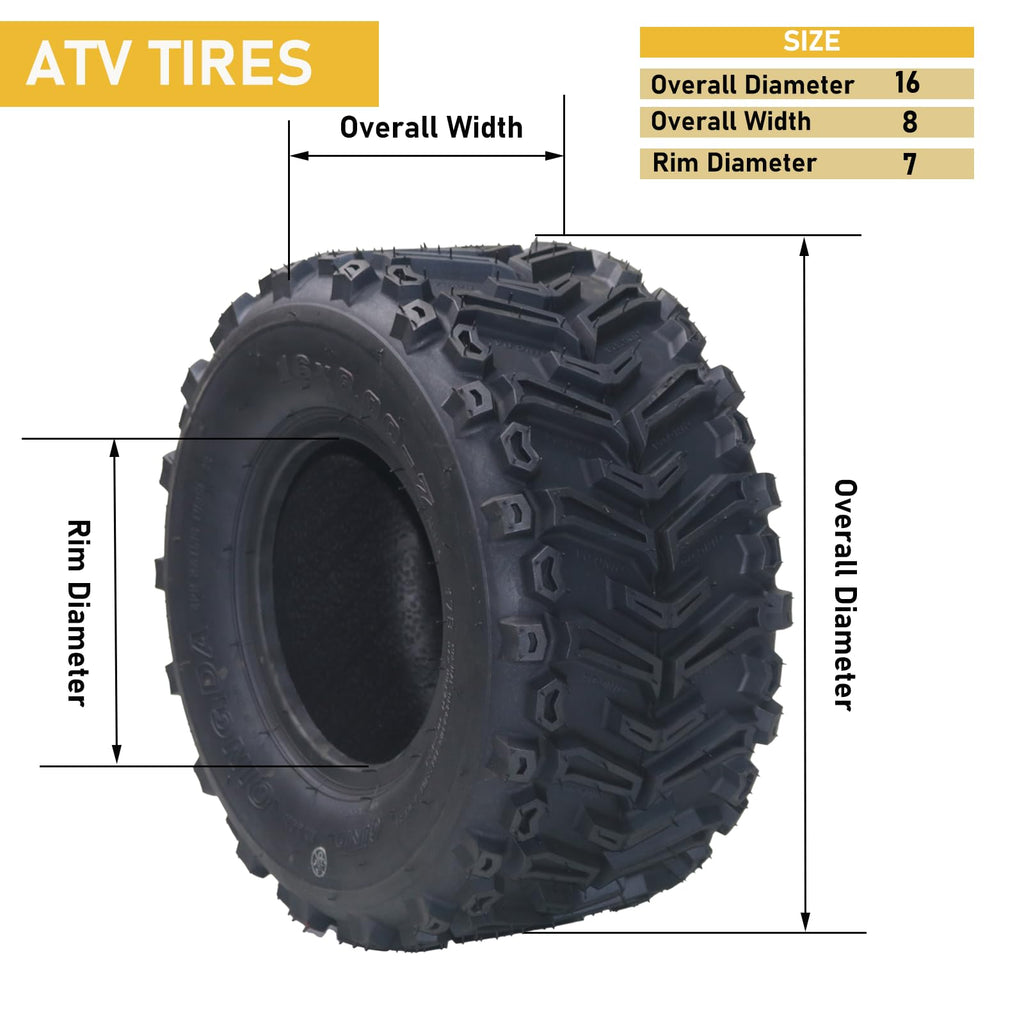 Garvee Set of 2 ATV All-Terrain Tires 16X8-7 4PR Tubeless Nylon 6-Ply Abrasion Resistant Enhanced Traction Off-Road Trail Sand Mud