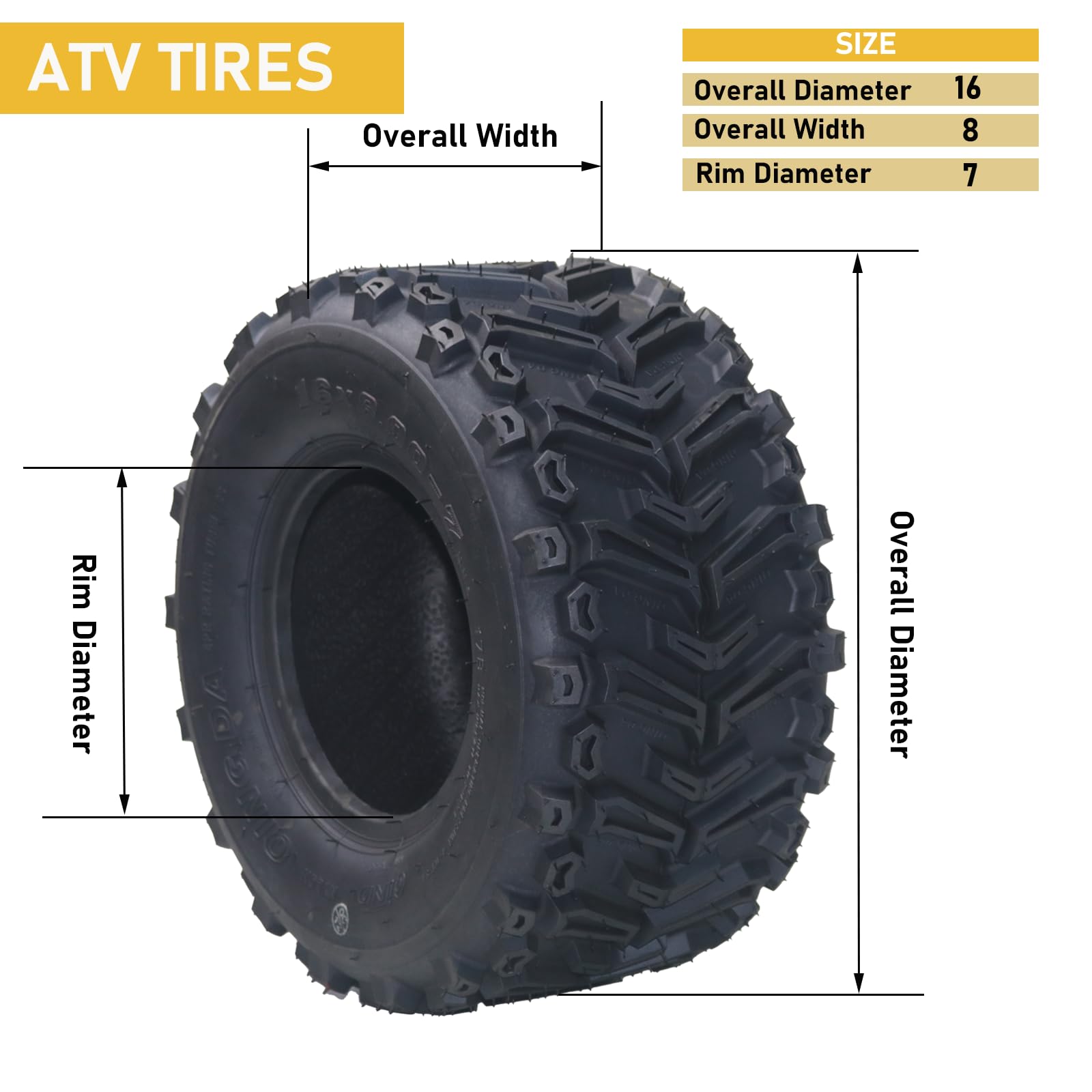 Garvee Set of 2 ATV All-Terrain Tires 16X8-7 4PR Tubeless Nylon 6-Ply Abrasion Resistant Enhanced Traction Off-Road Trail Sand Mud