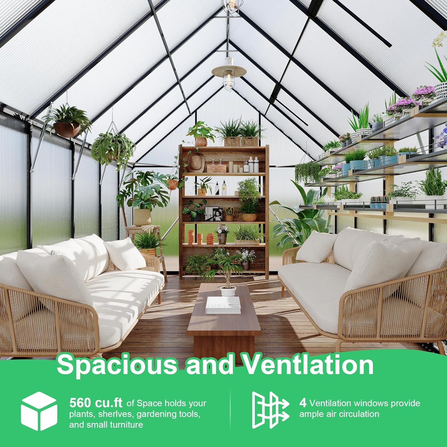 Garvee Greenhouse 8x14 Aluminum Frame Polycarbonate Panels Quick Setup Roof Vent Durable Weather-Resistant Outdoor Gardening