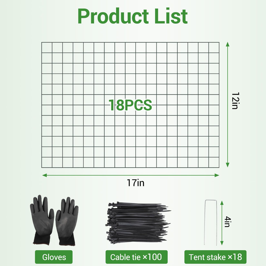 Garvee 18-Pack Heavy Duty Plant Covers with Stakes - Rust-Proof Coated Steel - Adjustable Cylindrical & Rectangular Cages - Includes Stakes, Ties, Gloves - Garden Protection for Vegetables & Flowers