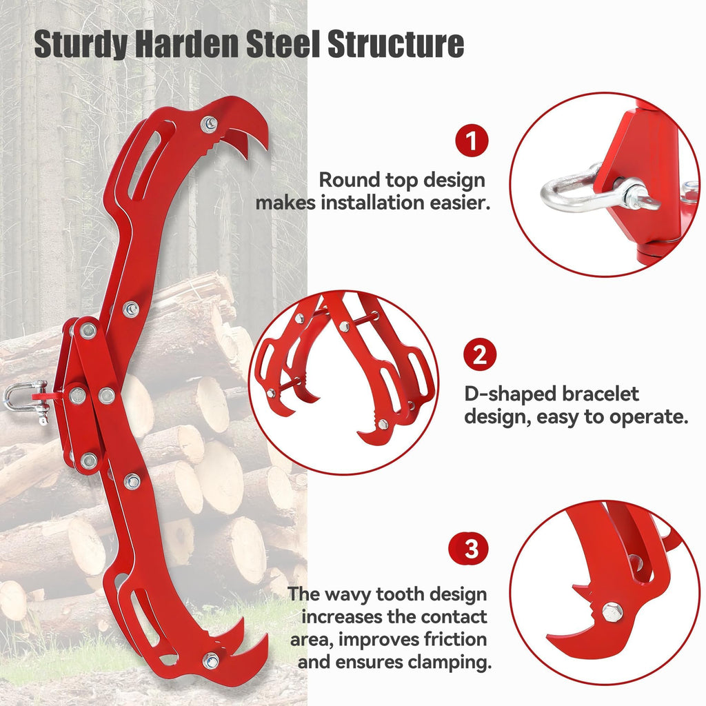 Garvee 32 Inch Log Lifting Tongs Heavy Duty Steel 4 Serrated Claw Hooks Swivel Handles for Tractors Trucks Lumber Skidding