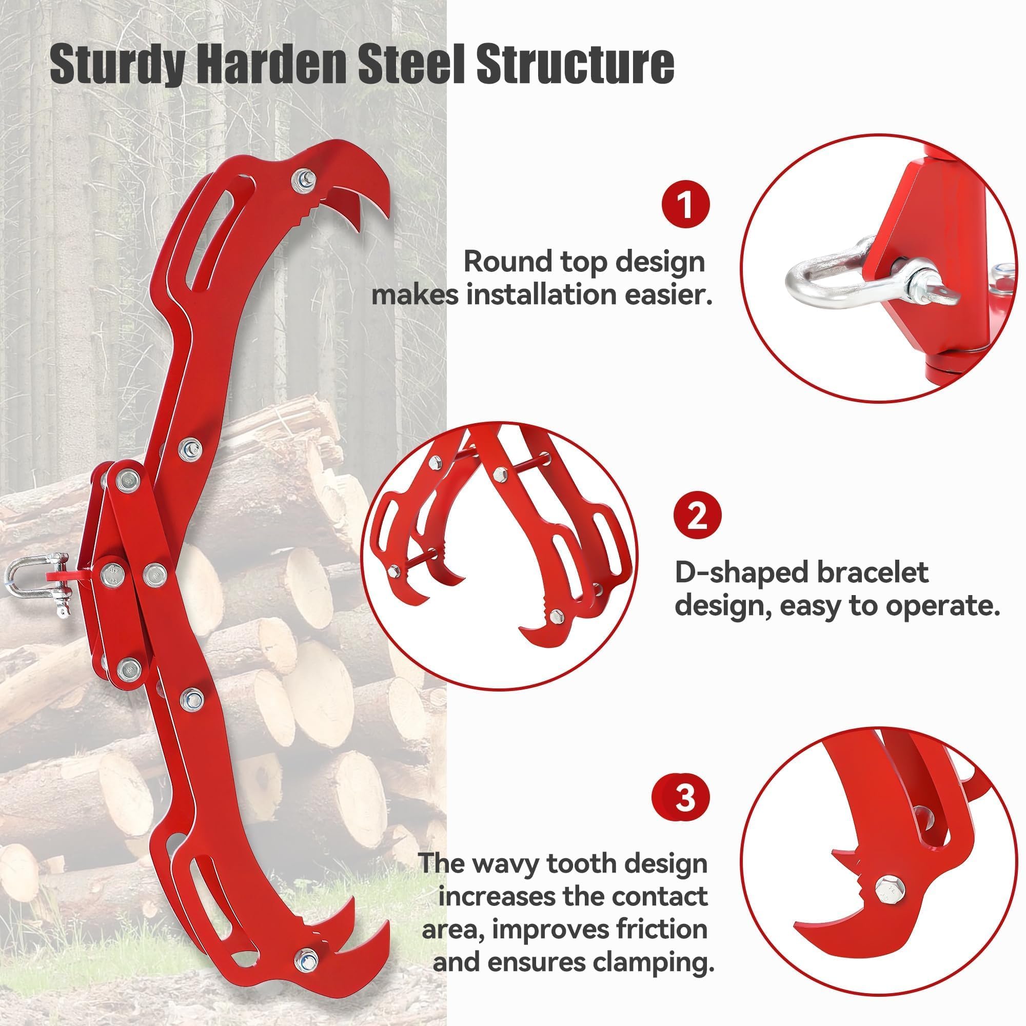 Garvee 32 Inch Log Lifting Tongs Heavy Duty Steel 4 Serrated Claw Hooks Swivel Handles for Tractors Trucks Lumber Skidding