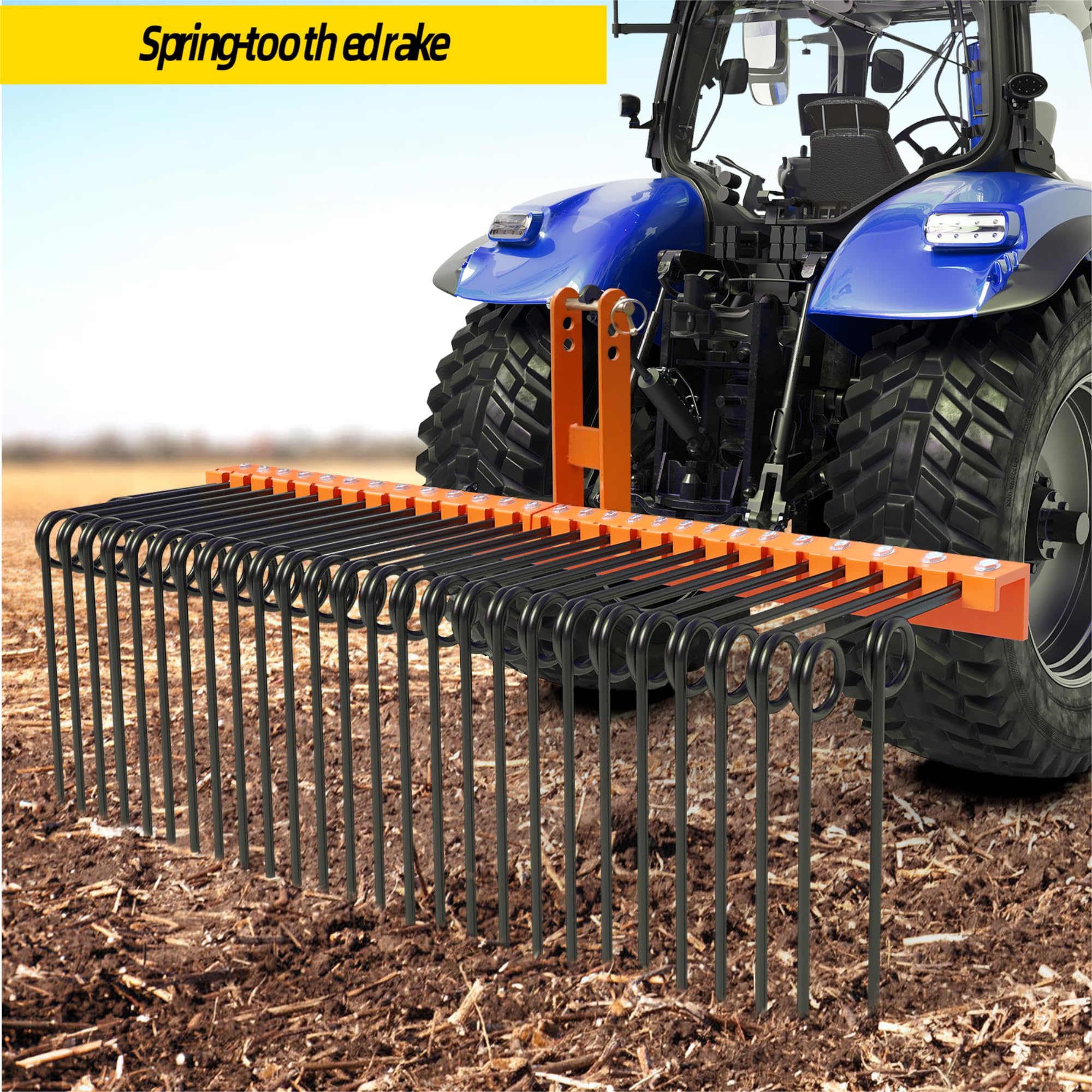 Garvee 72 Inch Pine Straw Rake Powder Coated Steel 30 Tines 3 Point Attachment Durable Rust-Resistant Landscape Garden