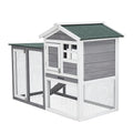 Garvee 46.5" Wooden Rabbit Hutch - 2-Tier Outdoor Small Animal Cage with Weatherproof PVC Roof, 2 Lockable Doors, Removable Waste Tray and Play Courtyard, Green and White