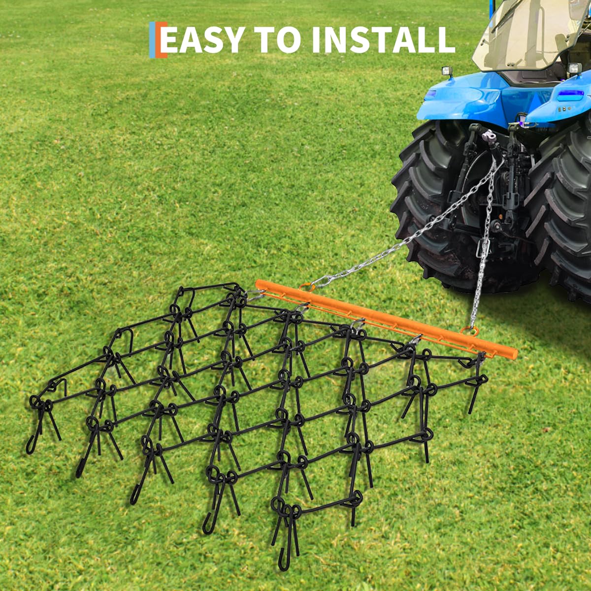 Garvee 4' x 4' Heavy Duty Chain Drag Harrow 3/8" Tines - Industrial Steel, Flexible Use - Fits 2" Hitch, 100 lbs Durable Power - Farm, Yard, ATV, UTV, Lawn Tractor