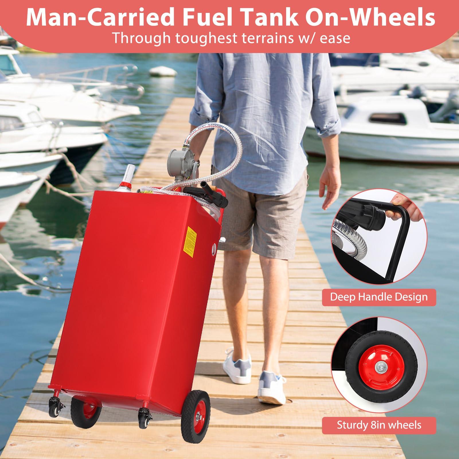 Garvee 35 Gallon Fuel Caddy with Manual Transfer Pump, 4-Wheel Durable Design, Stainless Steel, Anti-Static, Portable for Cars & Outdoor Use
