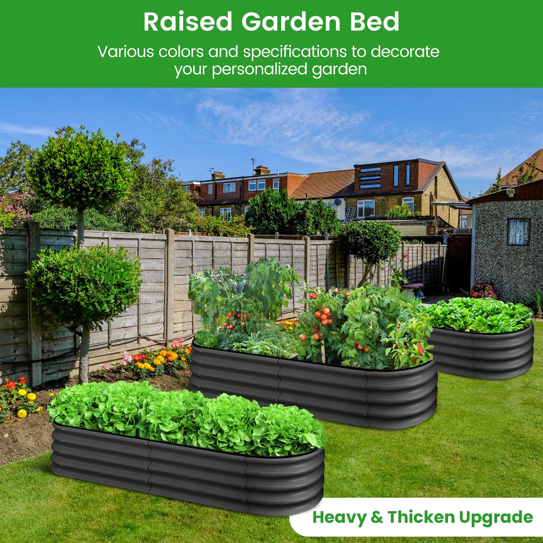 Garvee Oval Raised Garden Bed 4.5x2x1.5 FT Galvanized Metal, Tool-Free Assembly, Anti-Rust Double Layer, Open Bottom Drainage, Gray for Outdoor Gardening