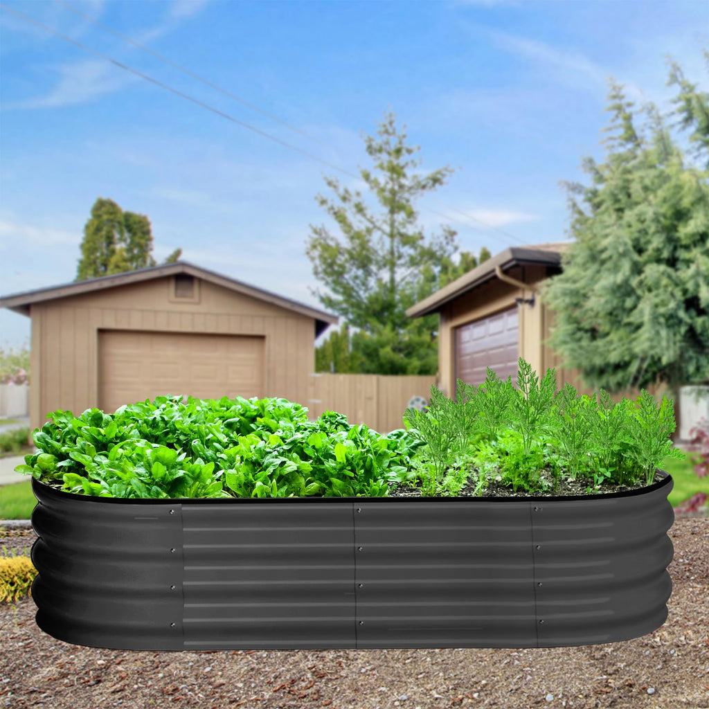 Garvee Oval Raised Garden Bed 4.5x2x1.5 FT Galvanized Metal, Tool-Free Assembly, Anti-Rust Double Layer, Open Bottom Drainage, Gray for Outdoor Gardening