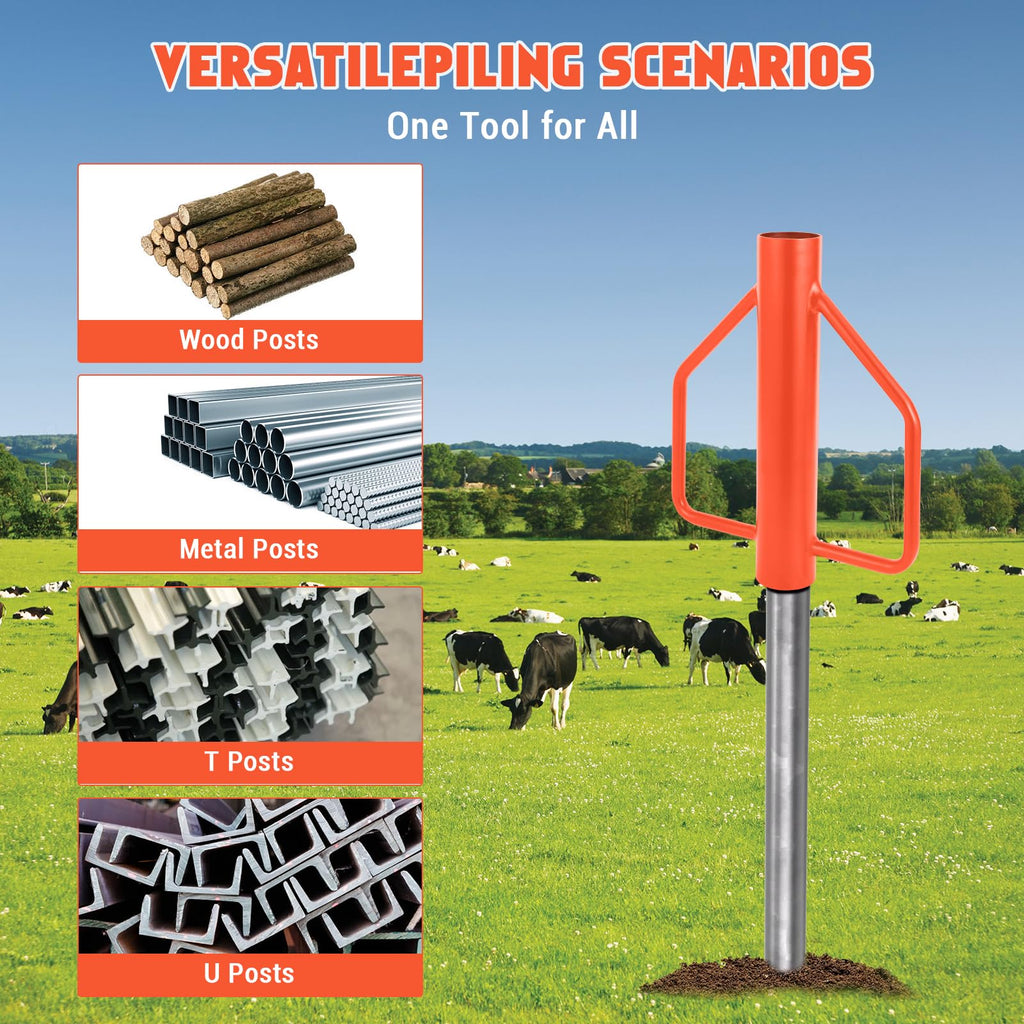 Garvee 12 LB Metal Fence Post Driver Heavy Duty Steel Handle Comfortable Grip Versatile Use for T-Posts and Signposts