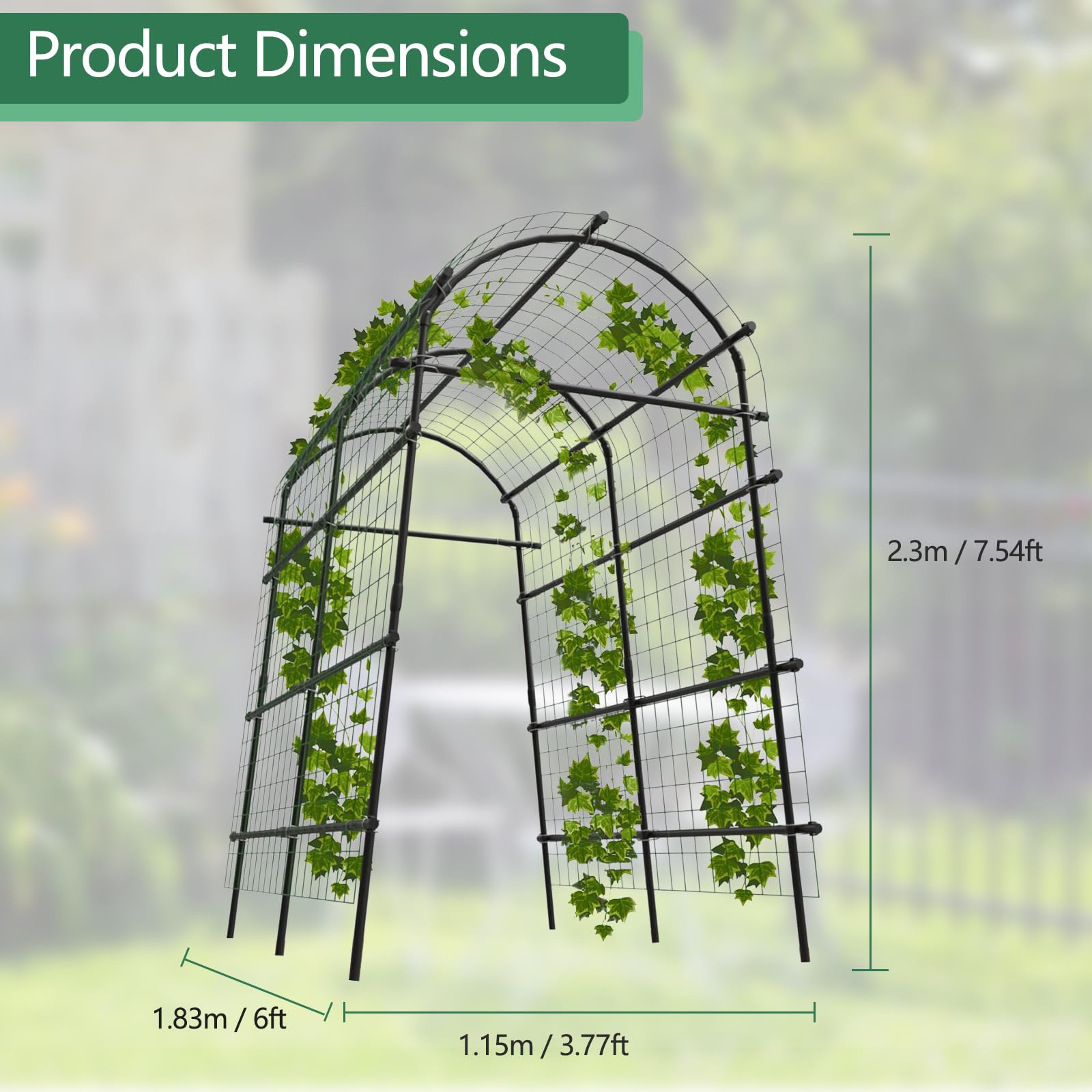 Garvee Garden Arch Trellis 7.5FT Extra Tall Stainless Steel Polyethylene-Coated Sturdy Netting Adjustable Width Outdoor Wedding Party Decor