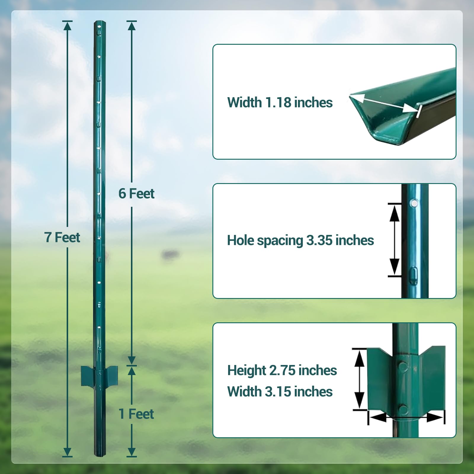 Garvee 7' Steel U-Post Fence - 10-Pack Rustproof w/Adjustable Tabs for Garden & Lawn Heavy Duty Metal Outdoor Posts