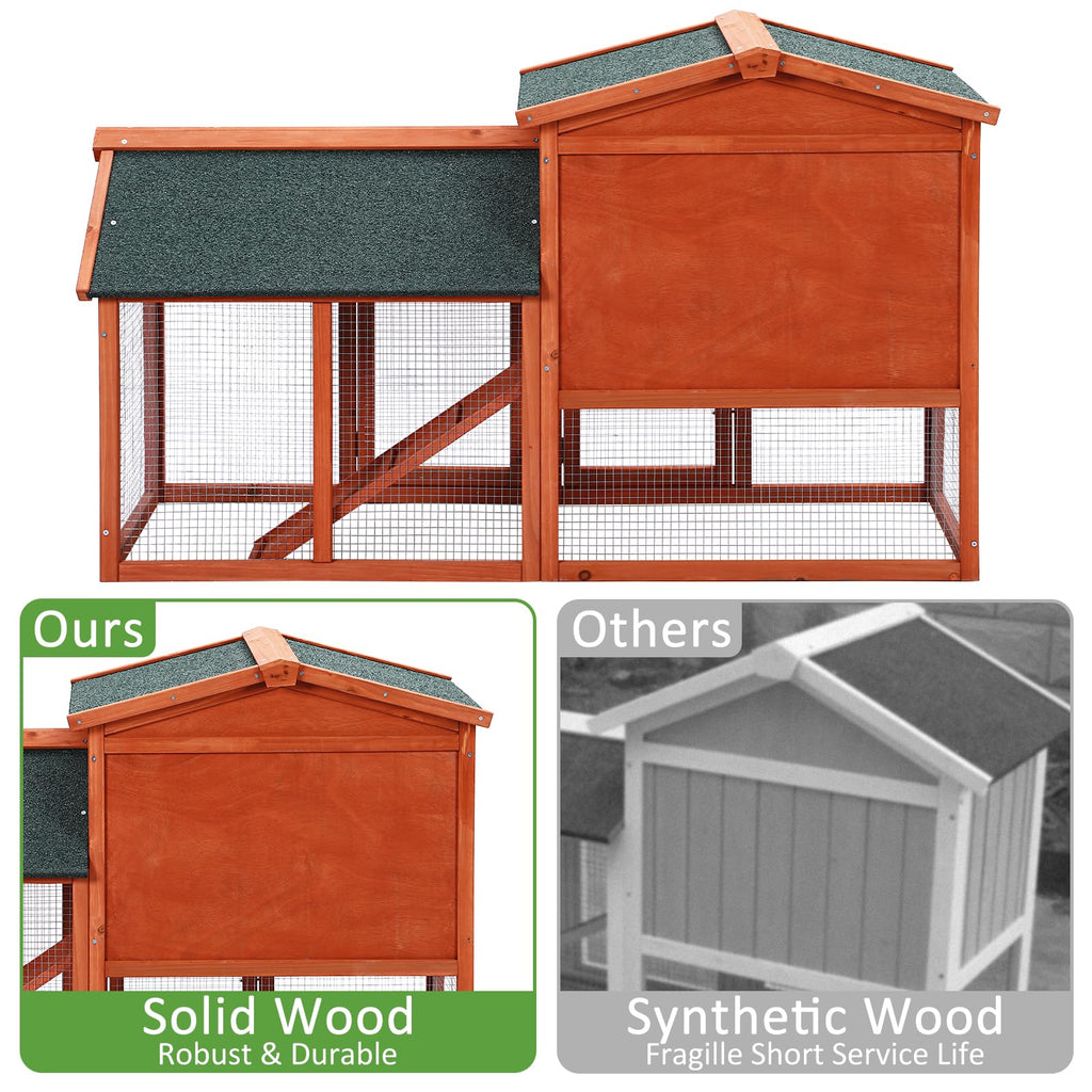 Garvee 54'' Rabbit Hutch Indoor Outdoor Rabbit Cage, Two Floors Wooden Rabbit Cage Indoor, Wooden Chicken Coop Guinea Pigs Pet House Cage with Run, Pull Out Tray, Asphalt Roof for Small Animals
