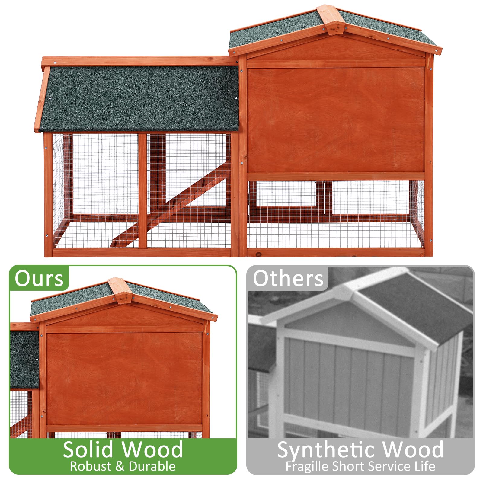Garvee 54'' Rabbit Hutch Indoor Outdoor Rabbit Cage, Two Floors Wooden Rabbit Cage Indoor, Wooden Chicken Coop Guinea Pigs Pet House Cage with Run, Pull Out Tray, Asphalt Roof for Small Animals