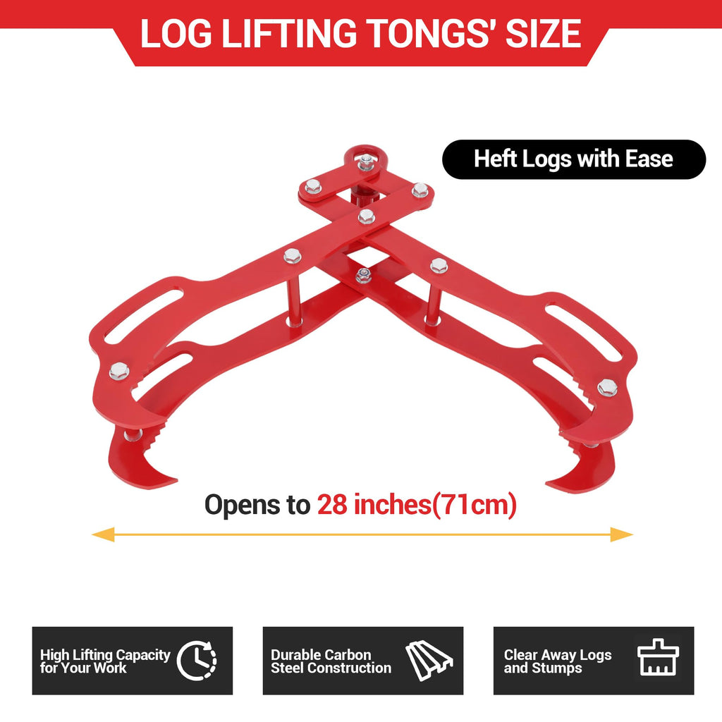 Garvee 28In Log Lifting Tongs with 4 Claw Timber, 360° Swivel, Heavy Duty Steel, Anti-Slip, Adjustable 3-32 Inch Opening, for Tractors & Firewood
