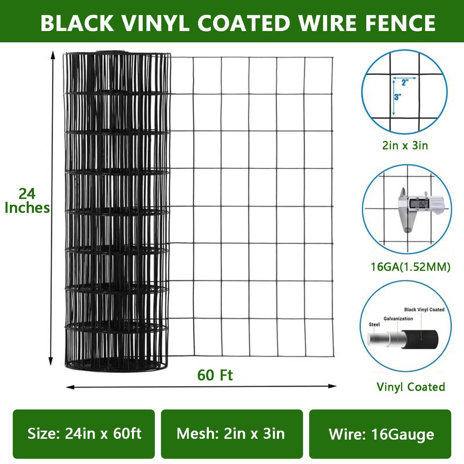 GARVEE 16-Gauge Welded Wire Mesh - 24"x60' Steel Hardware Cloth w/Gloves & Plier (Rust-Resistant for Garden Fencing/Pet Enclosures)