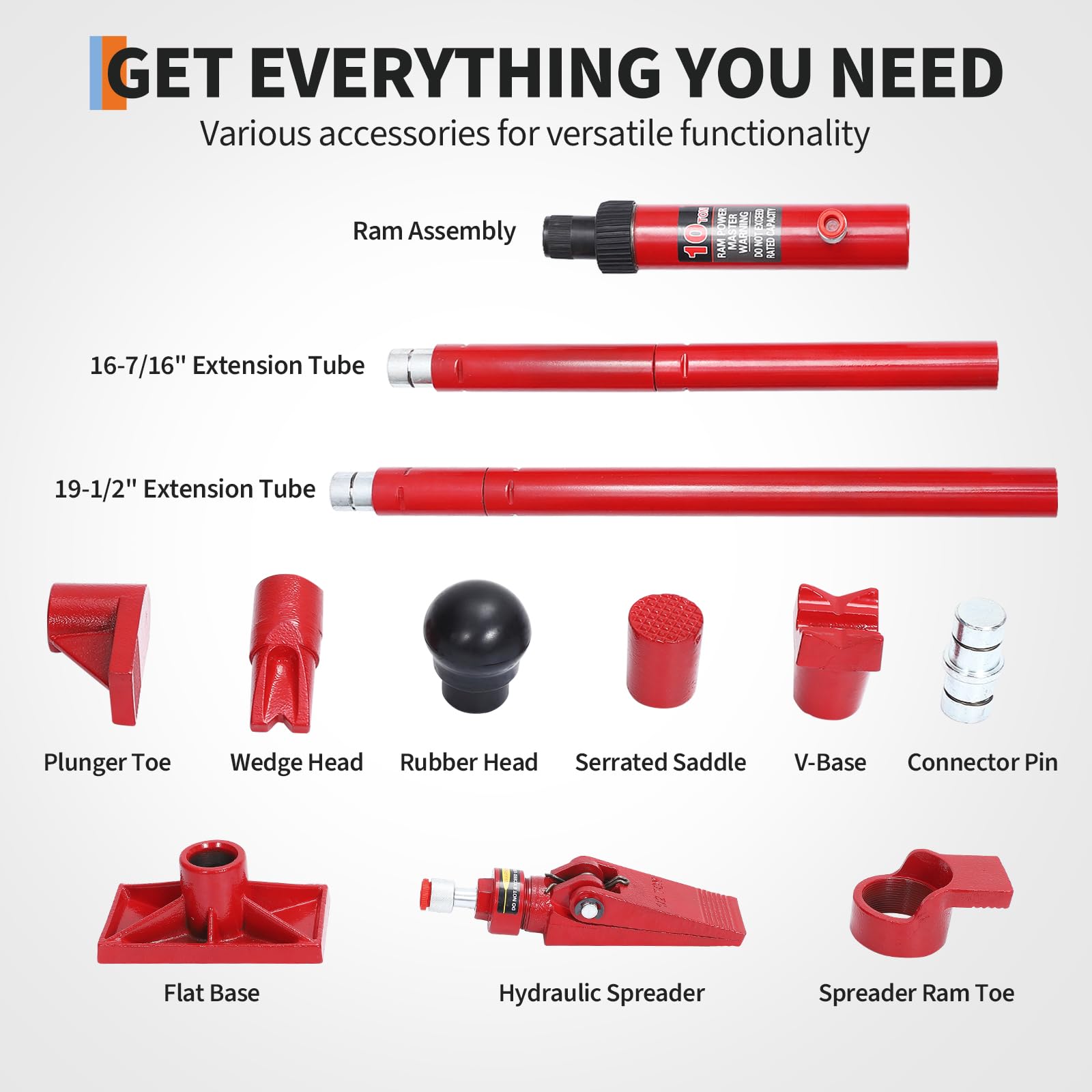 Garvee 10 Ton Porta Power Hydraulic Jack Kit with 4.6 Ft Oil Hose, Heavy Duty & Portable, HDPE Case, Automotive & Farm Use