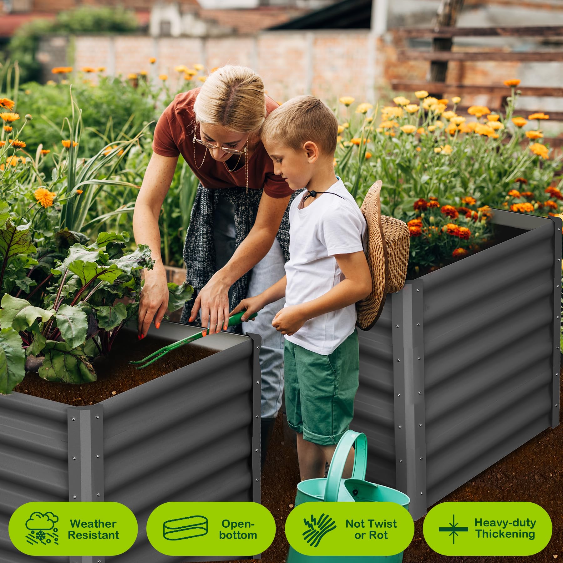 Garvee Raised Garden Bed Set of 2 6x3x2FT Galvanized Metal Durable Stability Open Base Safety Edge Dark Gray for Patios Yards Gardens