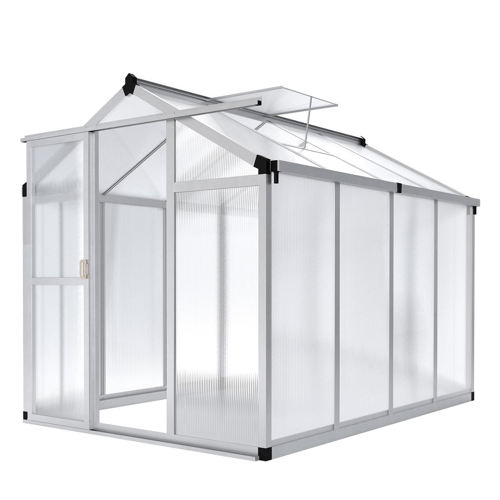 Garvee 6x8 FT Aluminum Greenhouse with Polycarbonate Panels, Roof Vent, Heavy Duty Frame, UV Protection, Walk-in Design for Garden & Patio